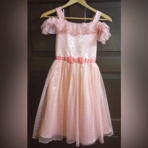 Jona Michelle Pink and White Polka Dot Dress cold shoulder  size 8